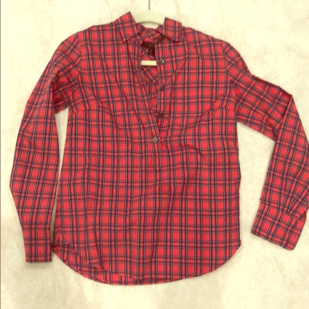 Jcrew tartan plaid half button shirt blouse